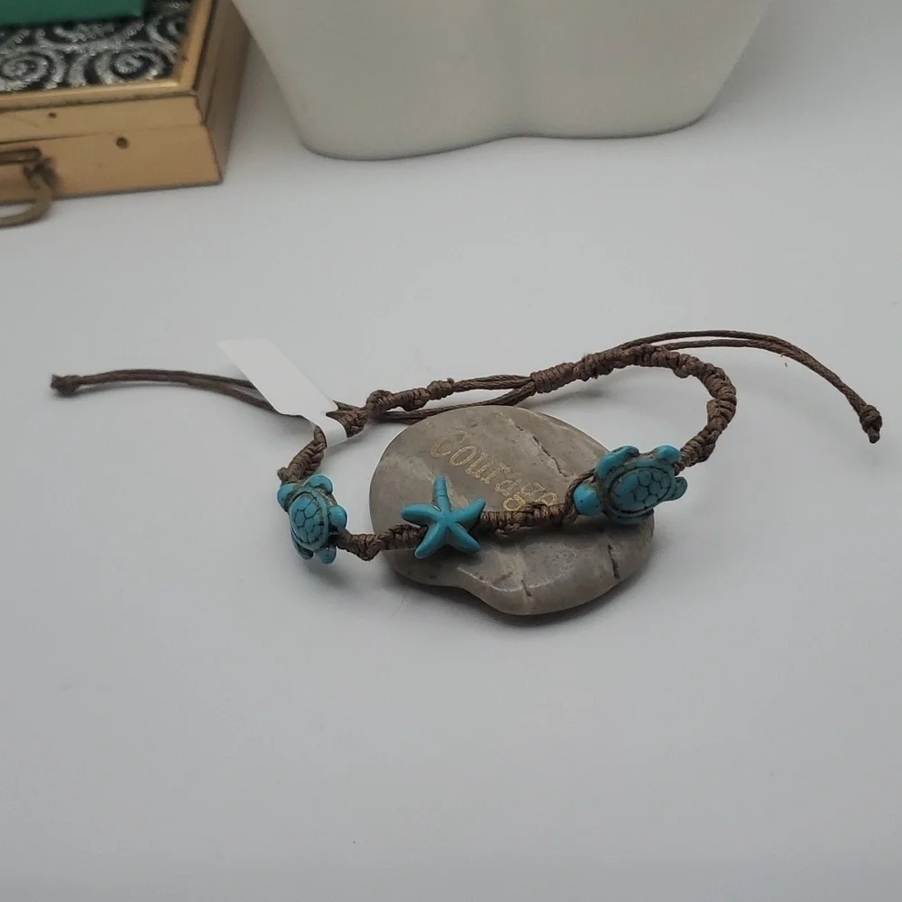 Nautical‎ turquoise sea turtles bracelet B1838